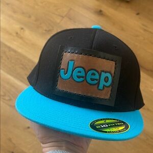 Jeep Black and Teal Leather Patch Snapback